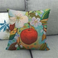 Detail of floral and red apple oil painting pattern on linen blend pillowcase - White Flower Apple Style (2)