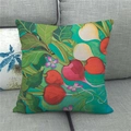 Detailed texture of watercolor pumpkin and radish pattern on linen cushion cover - Radish Green Leaf Style (5)