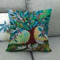 Dettaglio del motivo albero della vita sulla federa per cuscino decorativa in lino grezzo - 45*45cm / Motivo Albero della Vita Blu Pavone (12)