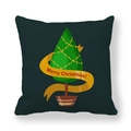 Dark green Christmas tree pillow cover with stars and Merry Christmas ribbon - Dark Green Cartoon Christmas Tree (11) / 18x18 Inch