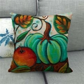 Artistic watercolor pumpkin and apple linen throw pillow cover on a grey sofa - Pumpkin Apple Style (9)