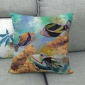 Detailed fabric texture of linen pillowcase with colorful tropical fish oil painting - Art Oil Painting Tropical Fish Style (5)