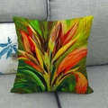 Fodera per cuscino in lino con pittura a olio di fiori tropicali su divano grigio - 45x45 cm / Fiore Artistico in Stile Pittura a Olio (4)