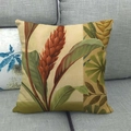 Detailed texture of linen pillowcase with tropical red ginger lily and palm leaf prints - 18x18 Inch / Red Ginger Flower Tropical Leaves (5)