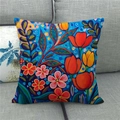 Detailed texture of linen pillowcase featuring artistic watercolor pumpkin flower print - Tulip Pink Flower Style (14)
