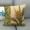 Close-up of tropical palm and monstera leaf print on linen square cushion cover - 18x18 Inch / Warm Yellow-Green Plant Floral (7)