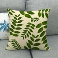 Close-up of linen pillowcase with green palm leaf print on a grey fabric sofa - 18x18 Inch / Green Pinnate Compound Leaves (8)