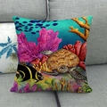 Underwater world linen throw pillow cover featuring turtles and coral on a sofa - Undersea World Coral Reef Style (10)