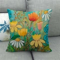 Detailed texture of watercolor floral pumpkin pattern on high-quality linen cushion cover - Yellow White Floral Style (12)