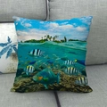 Detailed close-up of mermaid tropical ocean scenery printed on linen throw pillowcase - Tropical Fish Shoal Style (11)