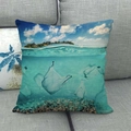 Detailed close-up of underwater scene linen pillowcase featuring a floating plastic bag - Eco Marine Plastic Bag Style (12)