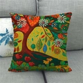 Detailed texture of linen throw pillow case featuring colorful watercolor tree artwork - Colorful Tree Style (10)