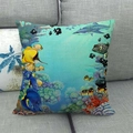 Detailed fabric texture of ocean world cushion cover with colorful reef fish and coral - Deep Sea Shark Lionfish Style (13)