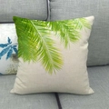 Close-up of tropical green palm leaf print on beige linen texture throw pillow cover - 18x18 Inch / Emerald Green Palm Leaves Pattern (12)
