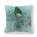 Mint green pillow cover featuring a vintage bicycle and decorated Christmas tree - Mint Green Bicycle Christmas Tree (12) / 18x18 Inch