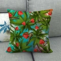 Linen cushion cover with tropical green leaves and red strawberry pattern on teal - Tropical Palm Leaves and Strawberry (10) / 45x45cm