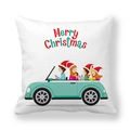 White peach skin pillowcase with family in car Christmas illustration and Merry Christmas text - Cartoon Convertible Family (13) / 18x18 Inch