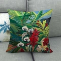 Close-up of tropical floral print on linen pillowcase with red ginger flowers on sofa - Red Ginger Flower and White Orchid (13) / 45x45cm