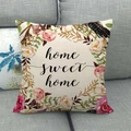 Detailed texture of linen pillowcase with floral wreath and Home Sweet Home print - Vintage Floral Wreath Style (6) / 18x18 Inch