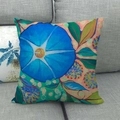 Fodera per cuscino in lino con fiori blu di ipomea su un divano in tessuto grigio - 45*45cm / Motivo di Ipomea Blu (1)