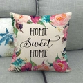 Detail of floral wreath design and Home Sweet Home text on linen pillowcase - Vibrant Colorful Flowers Style (10) / 18x18 Inch