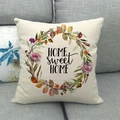 Close-up of Home Sweet Home floral wreath print on square linen blend cushion cover - Watercolor Flower Leaf Ring Style (11) / 18x18 Inch