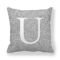 Federa per cuscino argento glitterata con stampa della lettera U bianca decorativa - Lettera U