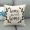 Linen pillowcase texture detail with Home Sweet Home text and laurel leaf print - Symmetrical Laurel Leaves Style (12) / 18x18 Inch