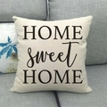 Detail showing Sweet Home slogan print on high-quality beige linen pillowcase texture - American Country Slogan Style (16) / 18x18 Inch