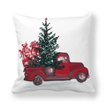 Festive Christmas tree and red vintage truck pattern on white square pillow cover - Red Pickup Truck Christmas Tree (16) / 18x18 Inch