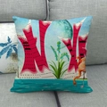Detail of artistic flamingo print on square linen pillow cover with rich fabric texture - Flamingo Plant Print (3) / 45x45cm