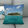Detalle de la funda de cojín cuadrada de lino con estampado de playa tropical y palmeras - Paisaje Natural de la Isla (12) / 45x45cm