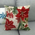 Housse de coussin de Noël en lin avec motif floral d'amaryllis rouge sur un canapé - Botanique Vintage et Texte Paris / 45x45 cm