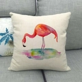Watercolor flamingo and floral print linen cushion cover on a soft grey sofa - Watercolor Flamingo Style 1(1)