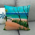 Detalle de la textura de lino y el patrón de pintura al óleo de playa en la funda - Patrón de Playa Estilo Óleo (15) / 45x45cm