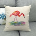 Detail of linen pillowcase featuring watercolor flamingo patterns on a grey sofa - Bright Red Flamingo(4)