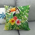 Detail of watercolor toucan and tropical flora print on a linen blend throw pillow cover - Toucan and Tropical Flowers Style (4)
