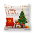 Christmas tree and red armchair illustration on square peach skin pillowcase - Christmas Red Chair Scene (19) / 18x18 Inch