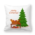 White peach skin square pillowcase with green Christmas tree and gift box print - Christmas Elements Collection (20) / 18x18 Inch
