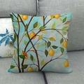 Federa per cuscino in lino con motivo artistico ad acquerello di albero di limoni - 45*45cm / Motivo Ramo di Limone (6)