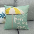 Linnen kussensloop met parasolpatroon en Fun in the Sun artistieke tekst voor zomer - Fun In The Sun Zomer Parasol Stijl