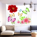Watercolor floral tapestry with red peony and colorful butterflies for wall decor - Peach Skin / Style 2