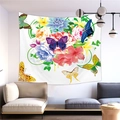 Vibrant floral tapestry with colorful butterflies on peach skin fabric for wall decor - Peach Skin / Style 4