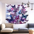Detailed scene showing the colorful butterfly tapestry hanging in a modern living room setting - Peach Skin / Style 6