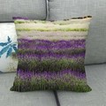 Linen sunflower field landscape decorative throw pillow cover on a grey sofa - 45x45cm / Lavender Field Wilderness Landscape (9)