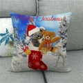 Detail of Christmas pillowcase with koala and forest print on grey fabric sofa - Christmas Koala Style (5)