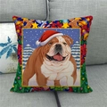 Macro detail of Christmas linen pillowcase showing festive bulldog print and snowflake art - Bulldog with Hat Style (6)
