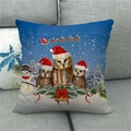 Close-up of a festive Christmas linen pillowcase featuring owls and reindeer on a sofa - Christmas Owl Snowman Style (10)