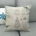 Close-up of linen pillow cover with Christmas tree, Noel print and festive snowflake details - Vintage Postmark Style (15)