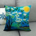 Fodera per cuscino in lino con motivo artistico di albero fiorito e sole splendente - 45*45cm / Motivo Albero in Fiore e Sole Nascente (10)